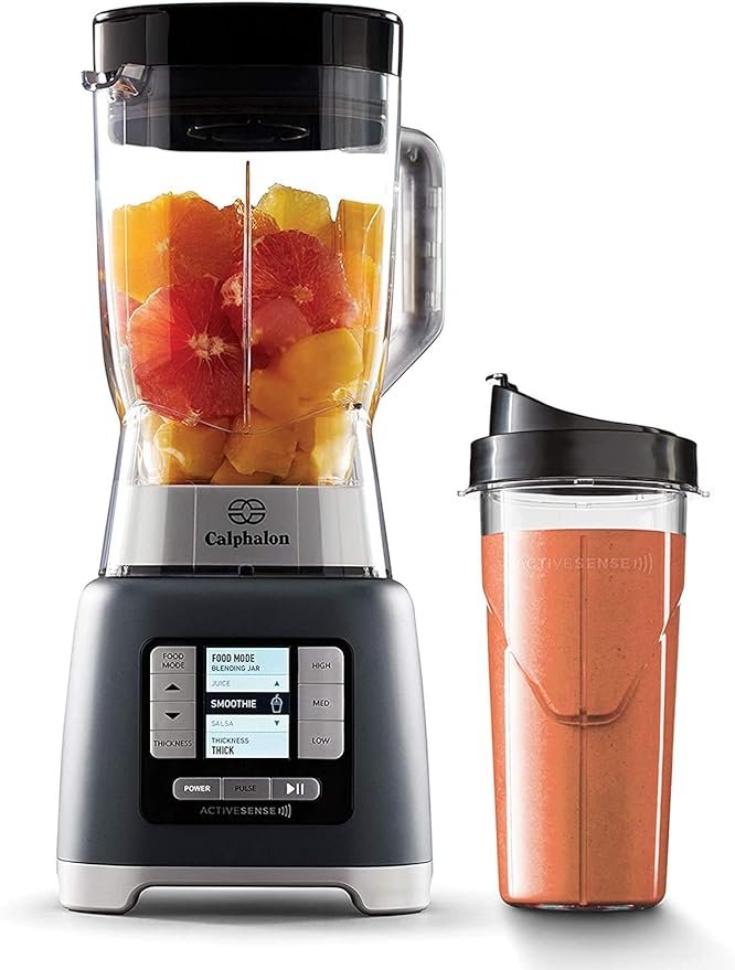 Calphalon Blender, 24-Oz Portable Blend-n-Go Smoothie Cup, ActiveSense 1200-Watt Motor, Dark Stainless Steel