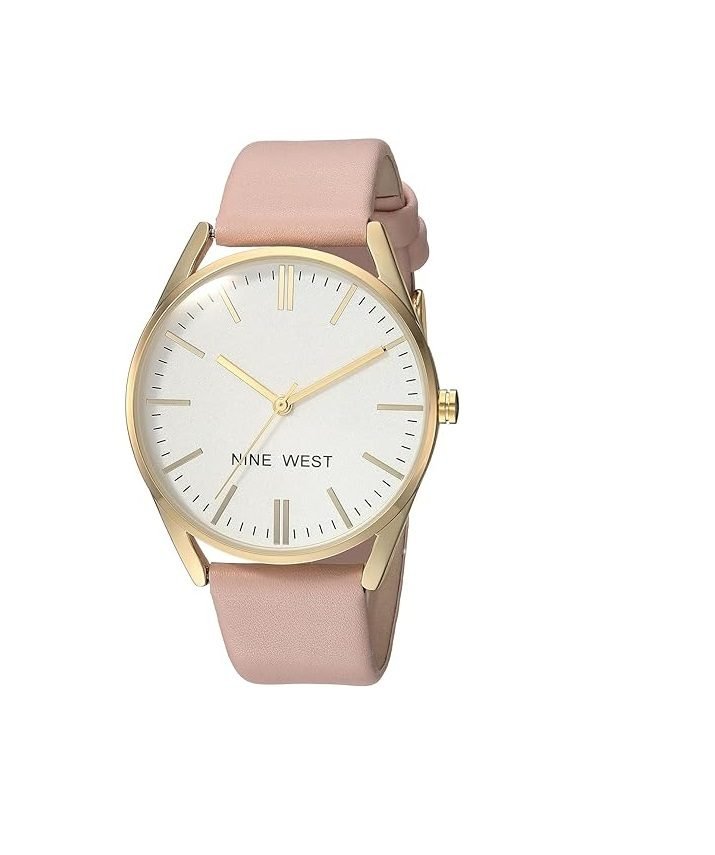 Nine West Women’s NW/1994WTPK Gold-Tone and Pastel Pink Strap Watch
