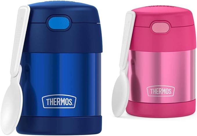 THERMOS FUNTAINER 10 Ounce Stainless Steel Vacuum Insulated Kids Food Jar Bundle with Folding Spoons