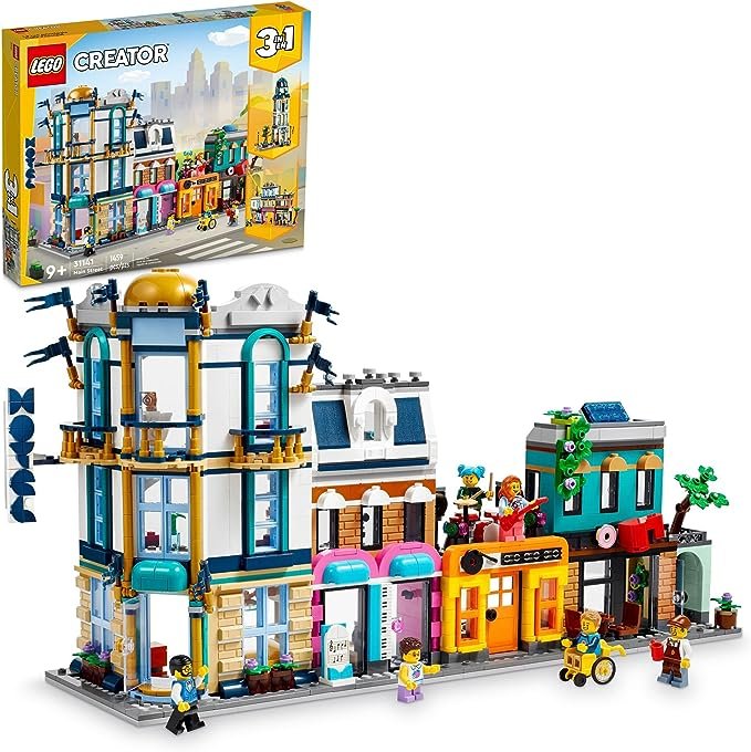 LEGO Creator Main Street 31141 Building Toy Set, 3 in 1 Features a Toy City Art Deco Building, Market Street Hotel, Café Music Store and 6 Minifigures, Endless Play Possibilities for Boys and Girls