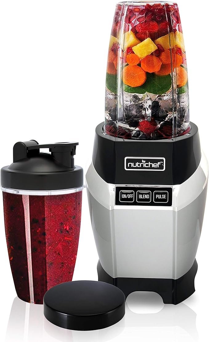 Nutrichef NCBL1000 Personal Electric Single Serve Small Professional Kitchen Countertop Mini Blender for Shakes and Smoothies w/Pulse Blend, Convenient Lid Co, 20 & 24 oz Cups, Black