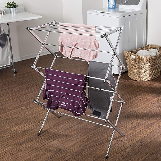 Honey-Can-Do Commercial Accordion Wood Drying Rack, Chrome, for Storage