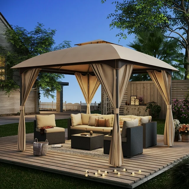 Elevate Your Outdoor Space: LAUSAINT HOME 10’x10′ Outdoor Gazebo with Unique Arc Roof Design and Privacy Curtains Included –                Now 9.99