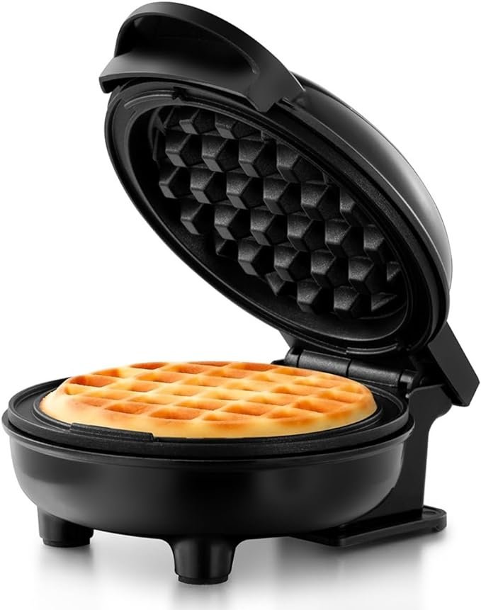 Holstein Housewares Personal/Mini Waffle Maker, Non-Stick Coating, Black – 4-inch Waffles in Minutes, Ideal for Breakfast, Brunch, Lunch or Snacks