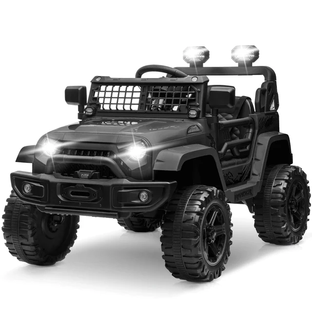Rev Up Adventure: Clovercat 12V Ride-On Jeep for Kids! Complete with Parent Remote Control, LED Lights, Bluetooth Music, and Spring Suspension in Sleek Black Design. Rev Up Adventure: Clovercat 12V Ride-On Jeep for Kids! Complete with Parent Remote Control, LED Lights, Bluetooth Music, and Spring Suspension in Sleek Black Design.