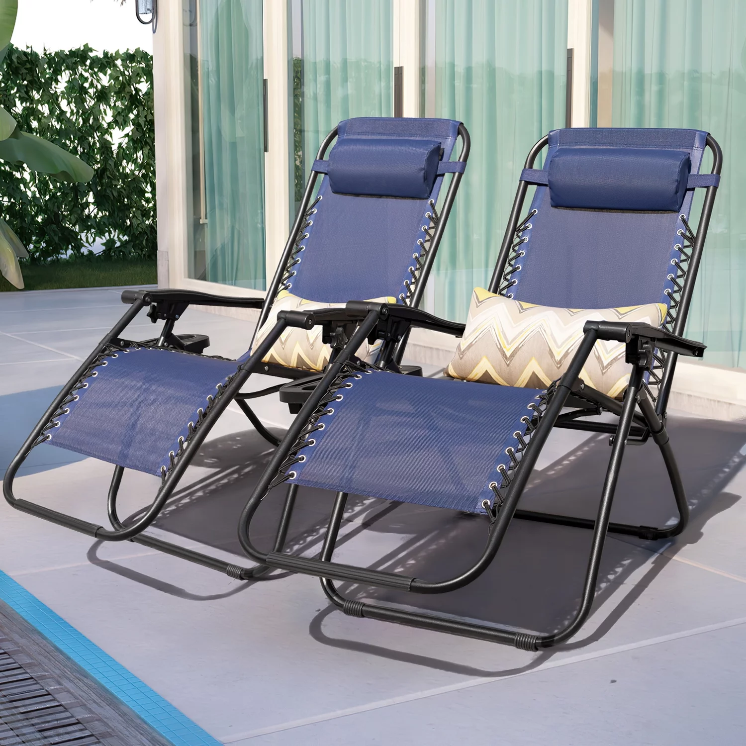 Elevate Your Outdoor Comfort: Lacoo presents a 2 Pack of Patio Zero Gravity Chairs in Blue. Featuring Textilene Fabric, Adjustable Recline, and Seating Capacity for 2. Available for .99