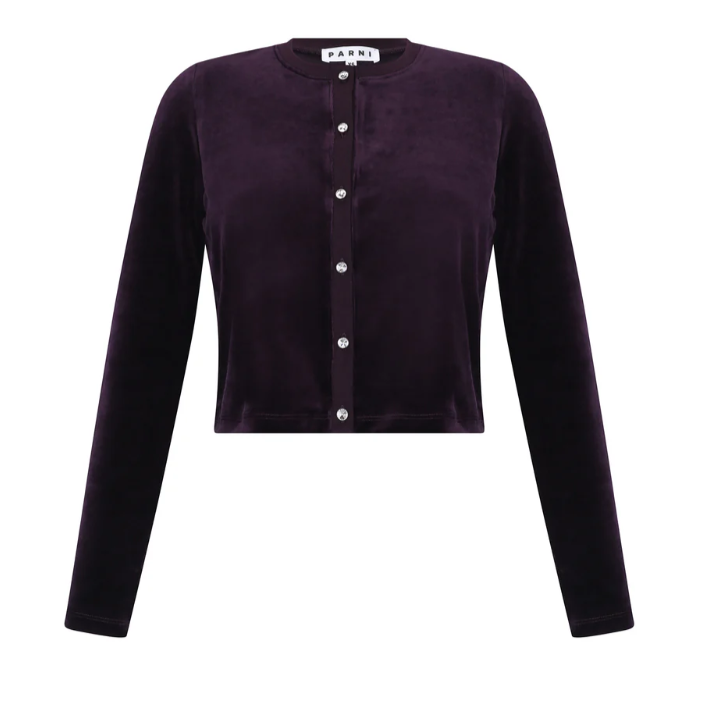 Velour Rhinestone Cardigan embellished with Swarovski® Crystal Buttons